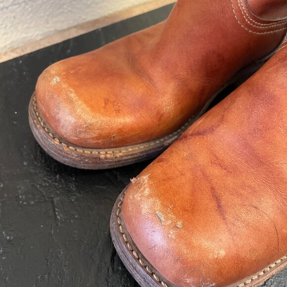 Vintage 70s Leather Square Toe Campus Boots Brown Tan Braided | Size 5.5 - Picture 10 of 15